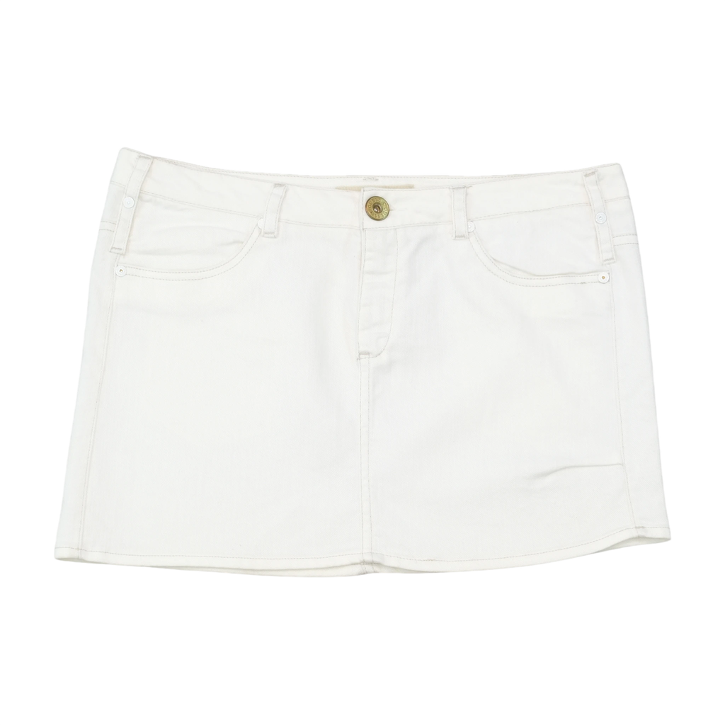 Guess White Cotton Stretch Denim Rhinestone Mini Skirt