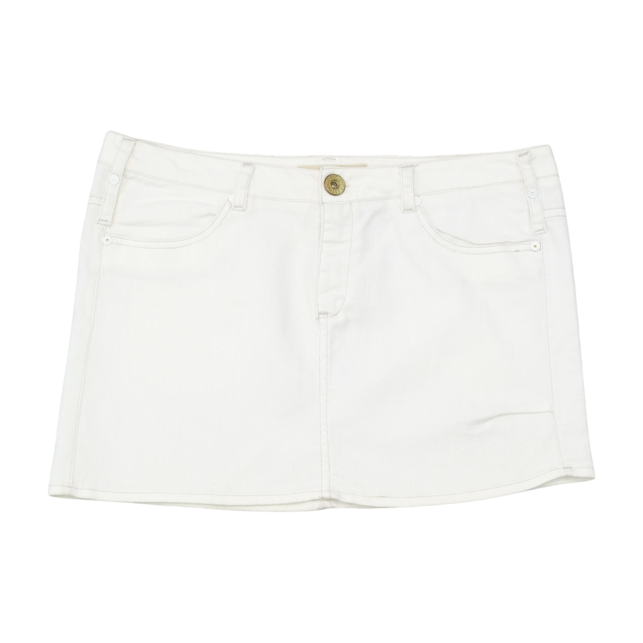 Guess White Cotton Stretch Denim Rhinestone Mini Skirt