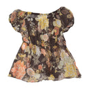 Sheer Floral Babydoll Tunic Blouse with Puff Sleeves