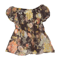 Sheer Floral Babydoll Tunic Blouse with Puff Sleeves