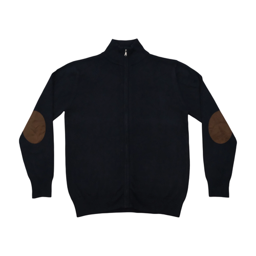 FABRICADO Na PRC Navy Full Zip Mock Neck Sweater with Elbow Patches