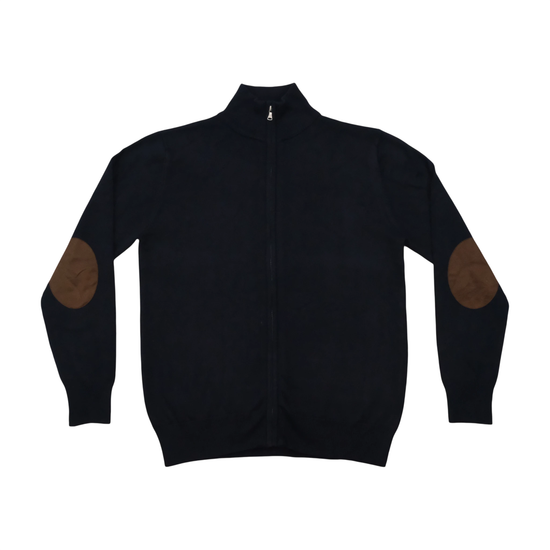 FABRICADO Na PRC Navy Full Zip Mock Neck Sweater with Elbow Patches