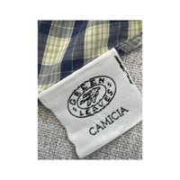 Green Leaves Gingham Plaid Button-Down Cotton Shirt