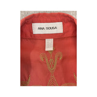 ANA SOUSA Embroidered Metallic Appliqué Sleeveless Button-Up Blouse