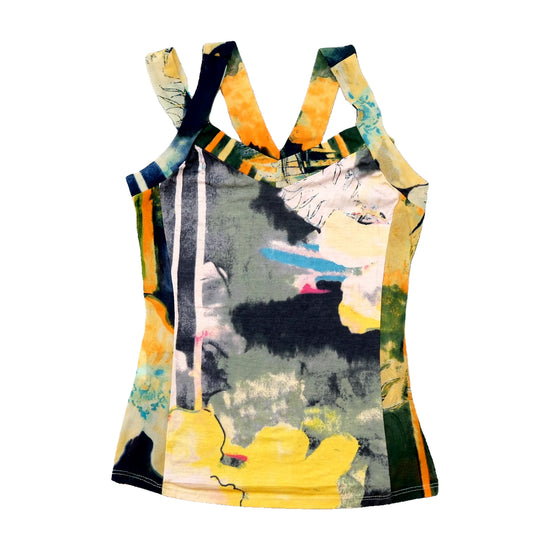 Abstract Floral V-Neck Crossback Tank Top