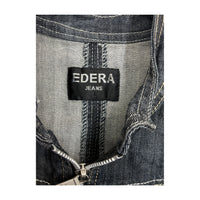 EDERA Jeans Dark Wash Zip-Up Denim Jacket with Gold Embroidery
