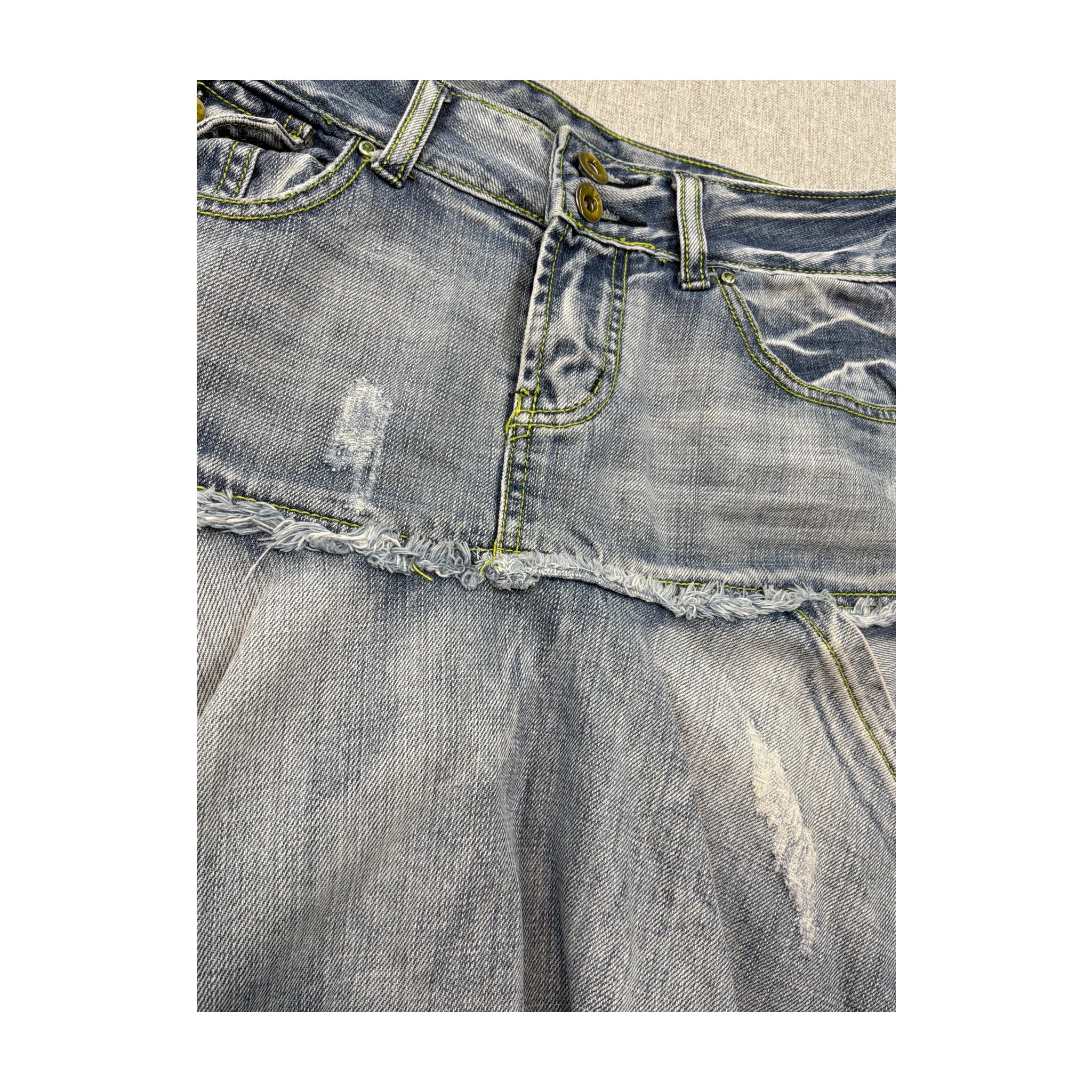 Distressed Denim Flounce Mini Skirt