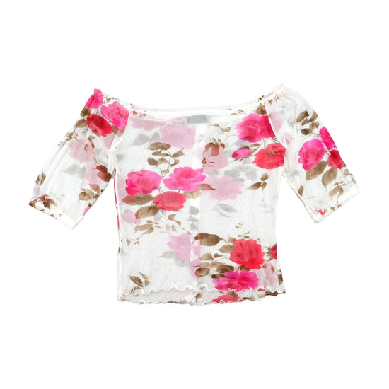Liu Jo Sheer Floral Off-Shoulder Button-Front Top