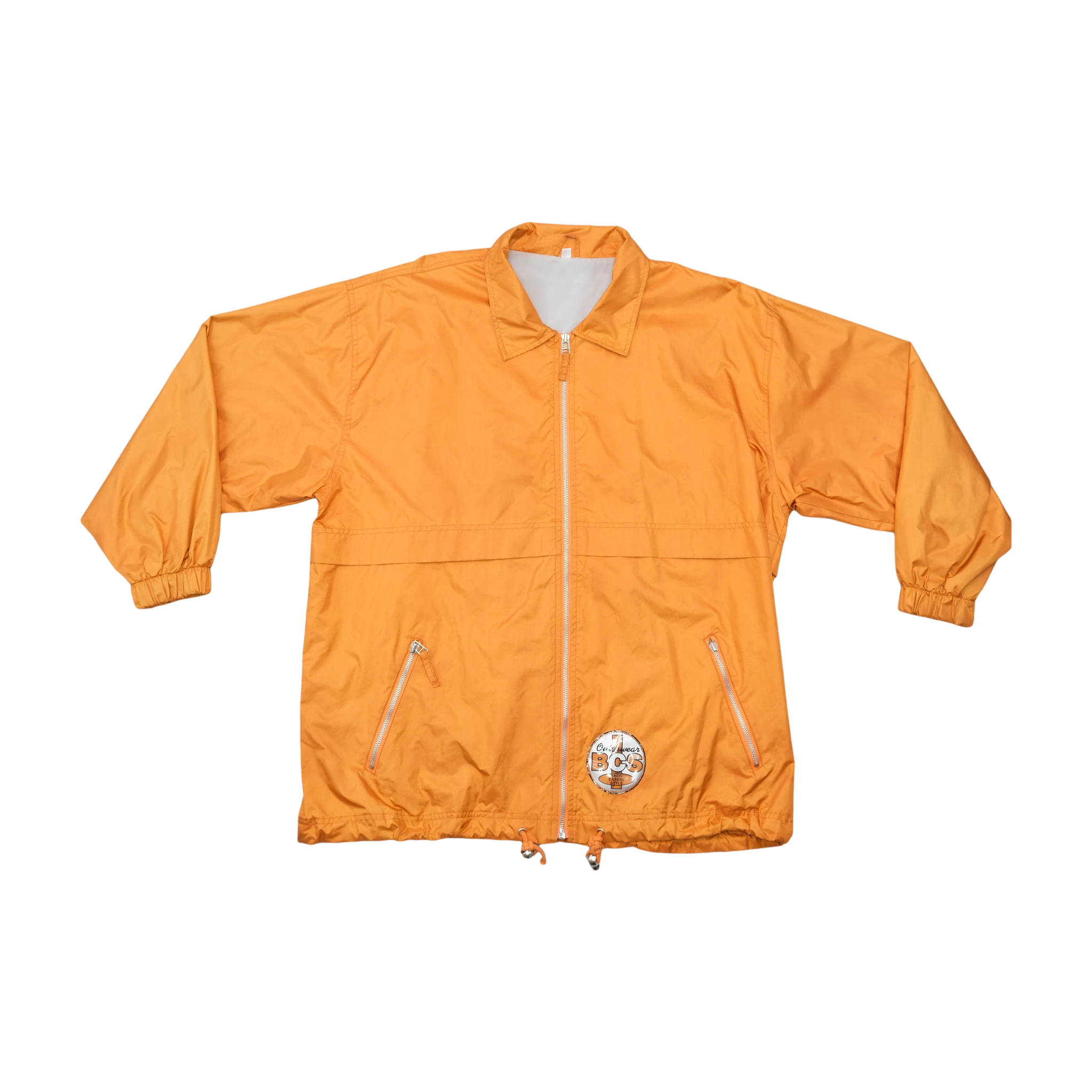 Vintage Orange Lightweight Polyester Zip Front Jacket with Point Collar