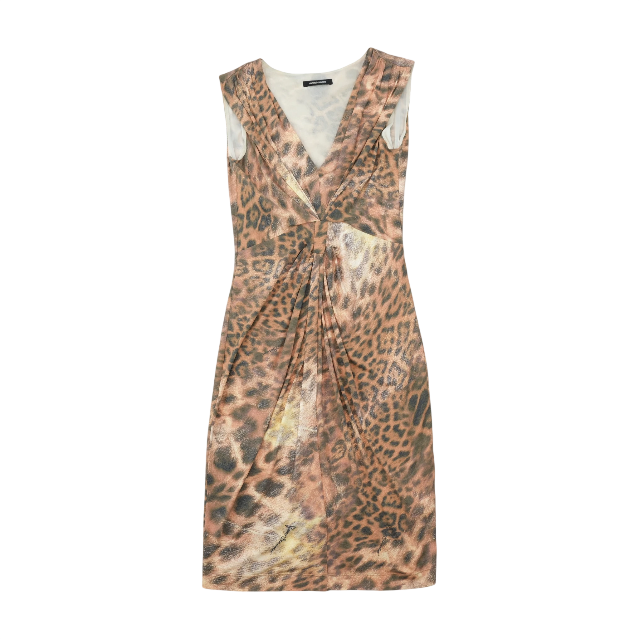 Roccobarocco Leopard Print Ruched V-Neck Dress