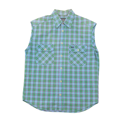 Think Pink Vintage Plaid Sleeveless Cotton Shirt