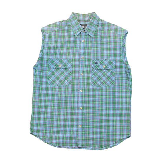 Think Pink Vintage Plaid Sleeveless Cotton Shirt