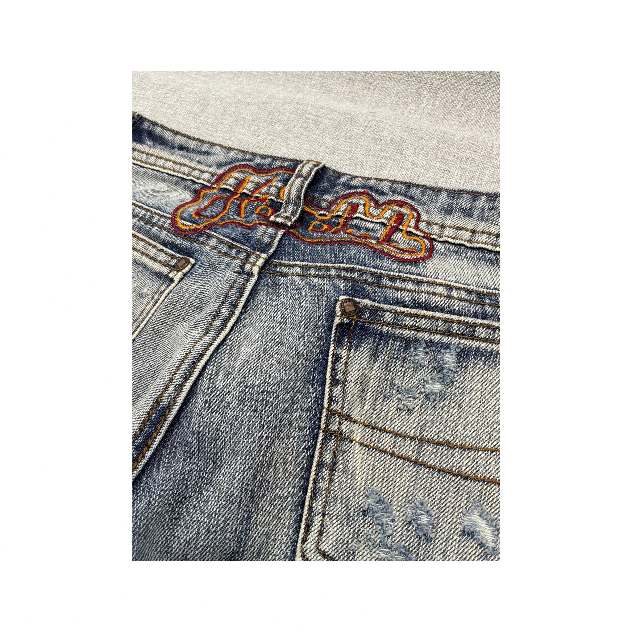 Vintage Tropical Embroidered Distressed Denim Jeans