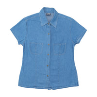 Blue Jeans Basic Distressed Wash Button-Up Short Sleeve Shirt