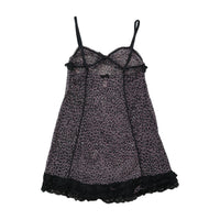 OshO Leopard Print Sheer Mesh Babydoll Slip Dress