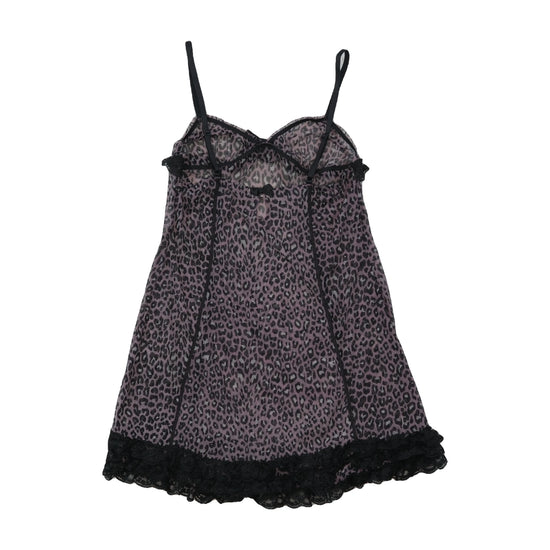 Oysho Leopard Print Sheer Mesh Babydoll Slip Dress