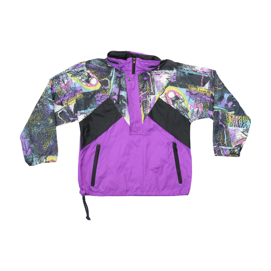 Vintage Abstract Print Purple Pullover Ski Jacket
