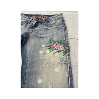 Vintage Tropical Embroidered Distressed Denim Jeans