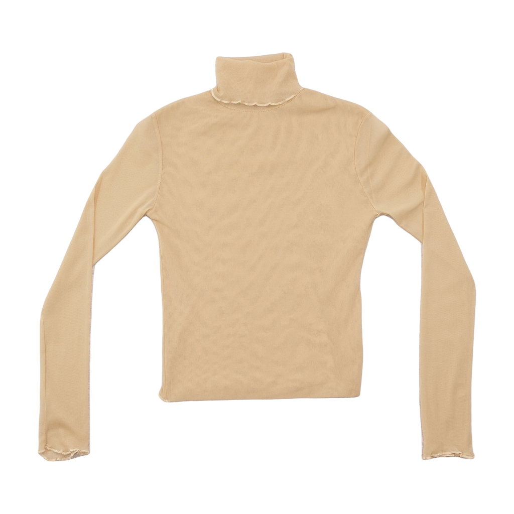 Sheer Lettuce Edge Turtleneck Top