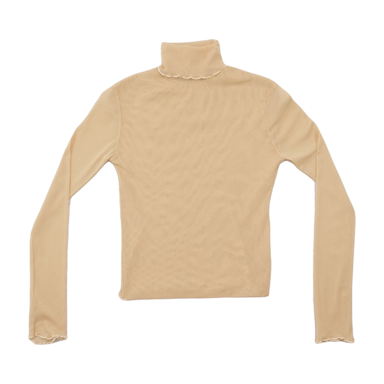 Sheer Lettuce Edge Turtleneck Top