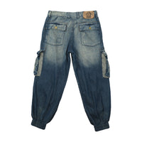 Studded Washed Denim Cargo Jeans