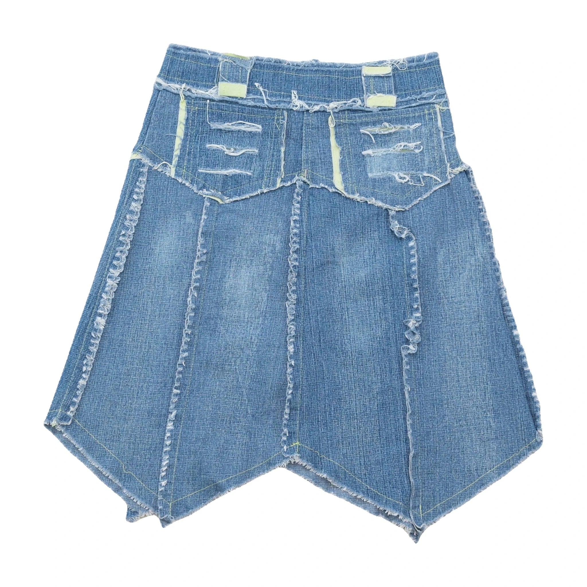 Deconstructed Raw Edge Denim Mini Skirt