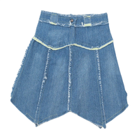 Deconstructed Raw Edge Denim Mini Skirt