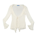 Z.a. sister Rib Knit Tie Front Ruffle Bell Sleeve Cardigan