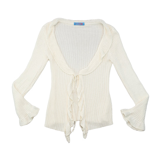 Z.a. sister Rib Knit Tie Front Ruffle Bell Sleeve Cardigan