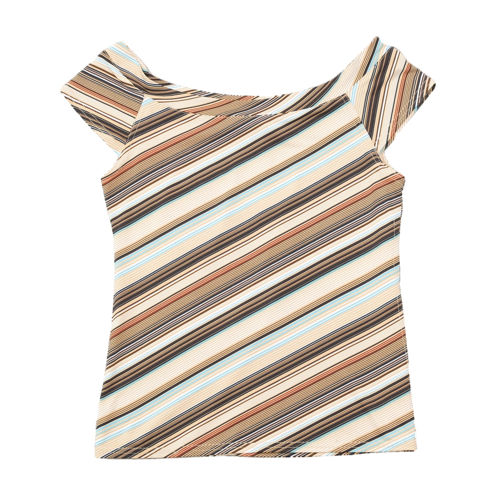 Cotton Club Diagonal Stripe Cap Sleeve Blouse