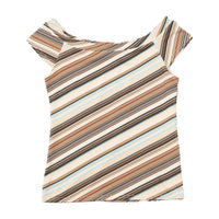 Cotton Club Diagonal Stripe Cap Sleeve Blouse