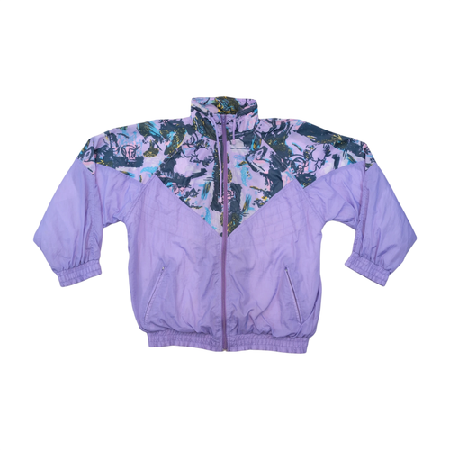 Vintage Abstract Print Purple Windbreaker Jacket