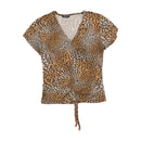 You & Me Italia Leopard Print Ruched Tie Front Blouse