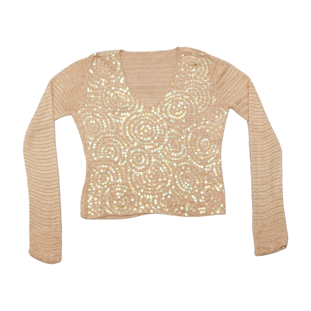 Vintage Beige Sequin Swirl Knit Sweater