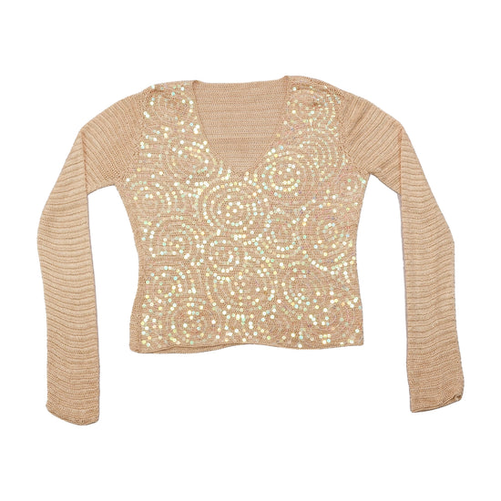 Vintage Beige Sequin Swirl Knit Sweater