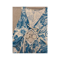 Blue White Floral Halter Mini Dress with Sequin Lace Applique