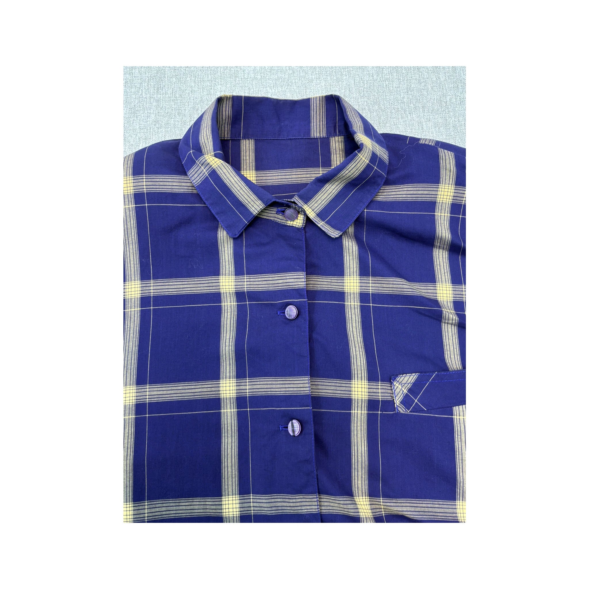 Blue Plaid Short Sleeve Button-Up Shirt