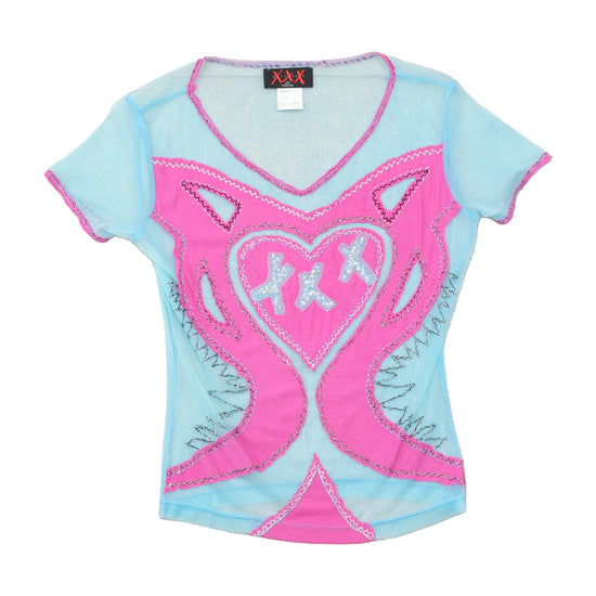 Kisses XXX Sheer Mesh Appliqué Heart T-shirt