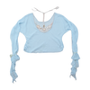 Times End Beaded Crochet Neck Sheer Blue Blouse
