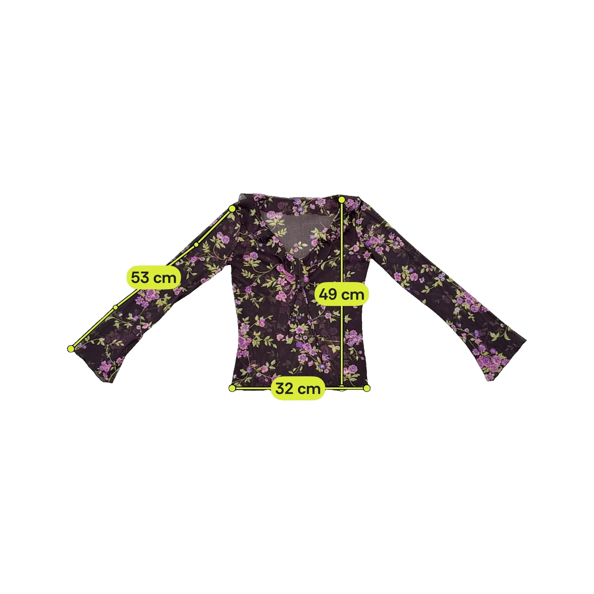Vintage Sheer Floral Ruffle Tie Front Blouse