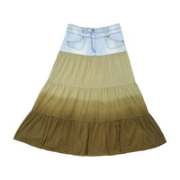 Here + There Denim Yoke Tiered Cotton Maxi Skirt