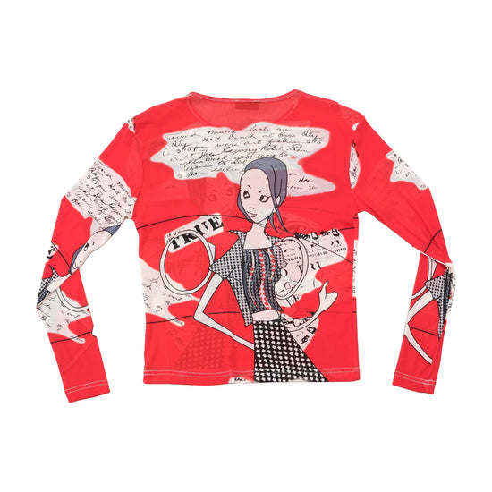 T-shirt Rapture em Rede de Manga Comprida com estampado gráfico e Lantejoulas