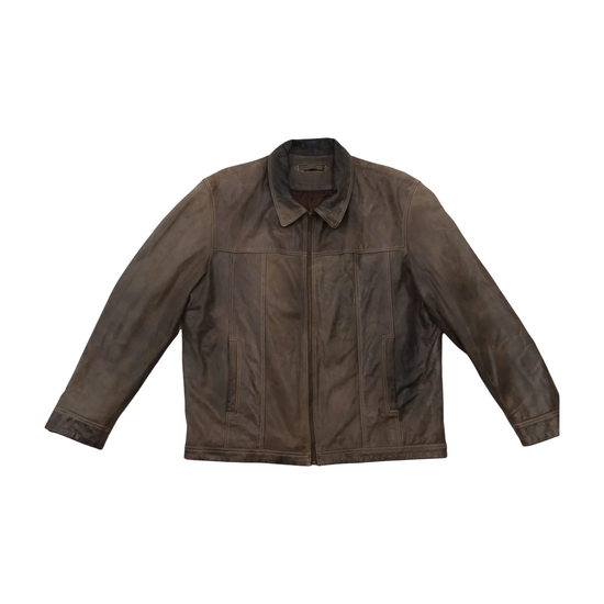 Vintage Brown Leather Paneled Zip Jacket