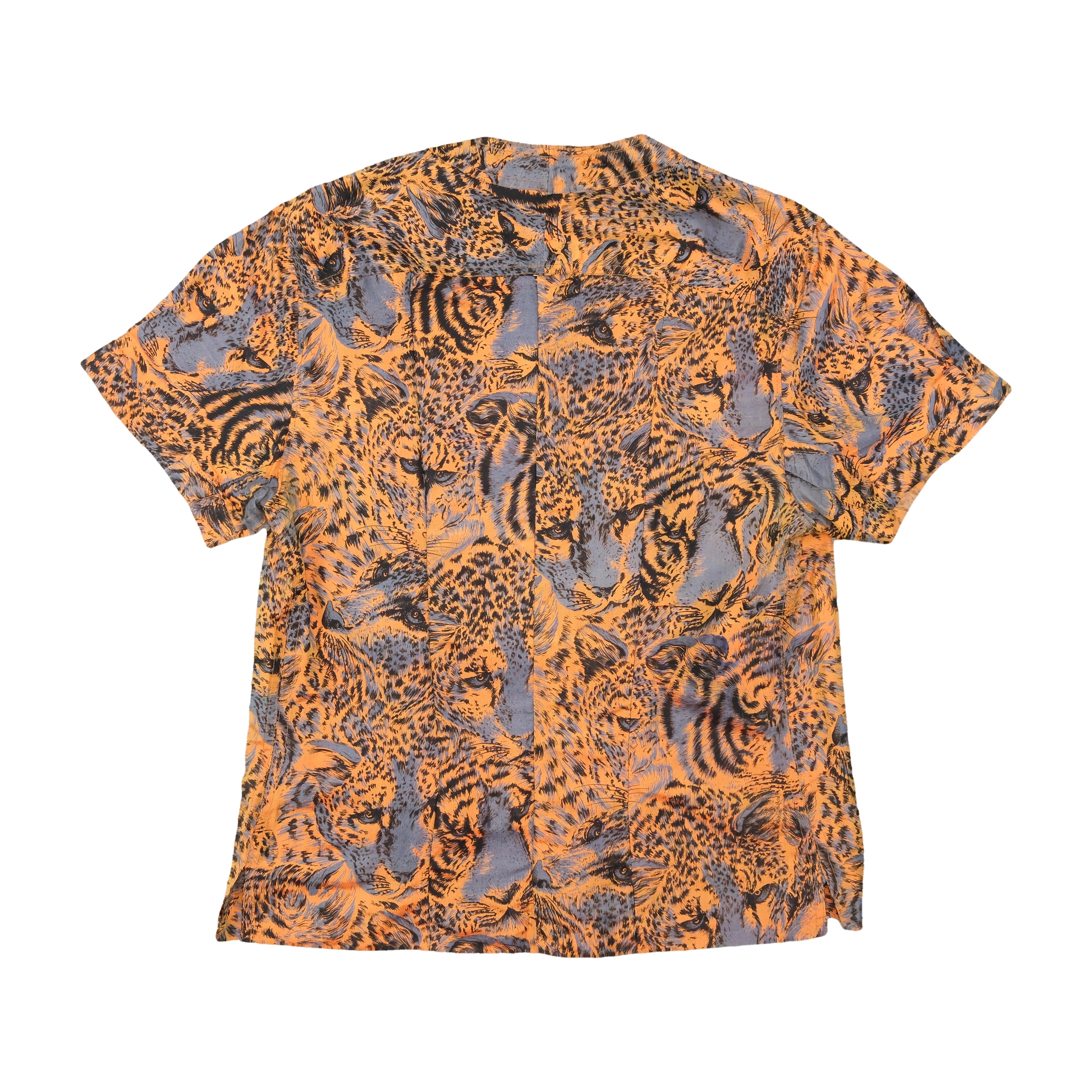 Vintage Orange & Blue Animal Print Short Sleeve Button Up Shirt