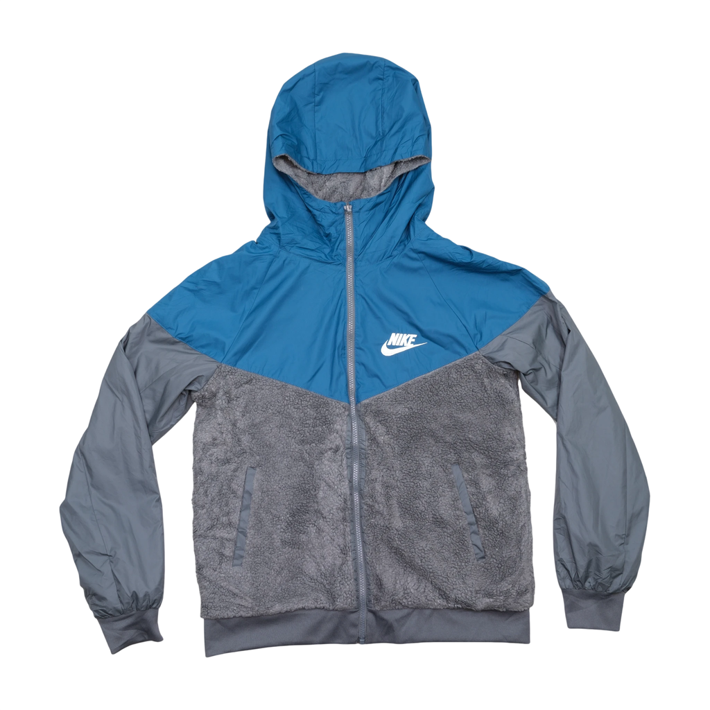 Nike Sportswear Sherpa-Lined Hooded Full-Zip Jacket (Blue/Gray) (XL Boys)