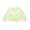 White & Lime Green Polka Dot Tie-Front Ruffle Collar Blouse