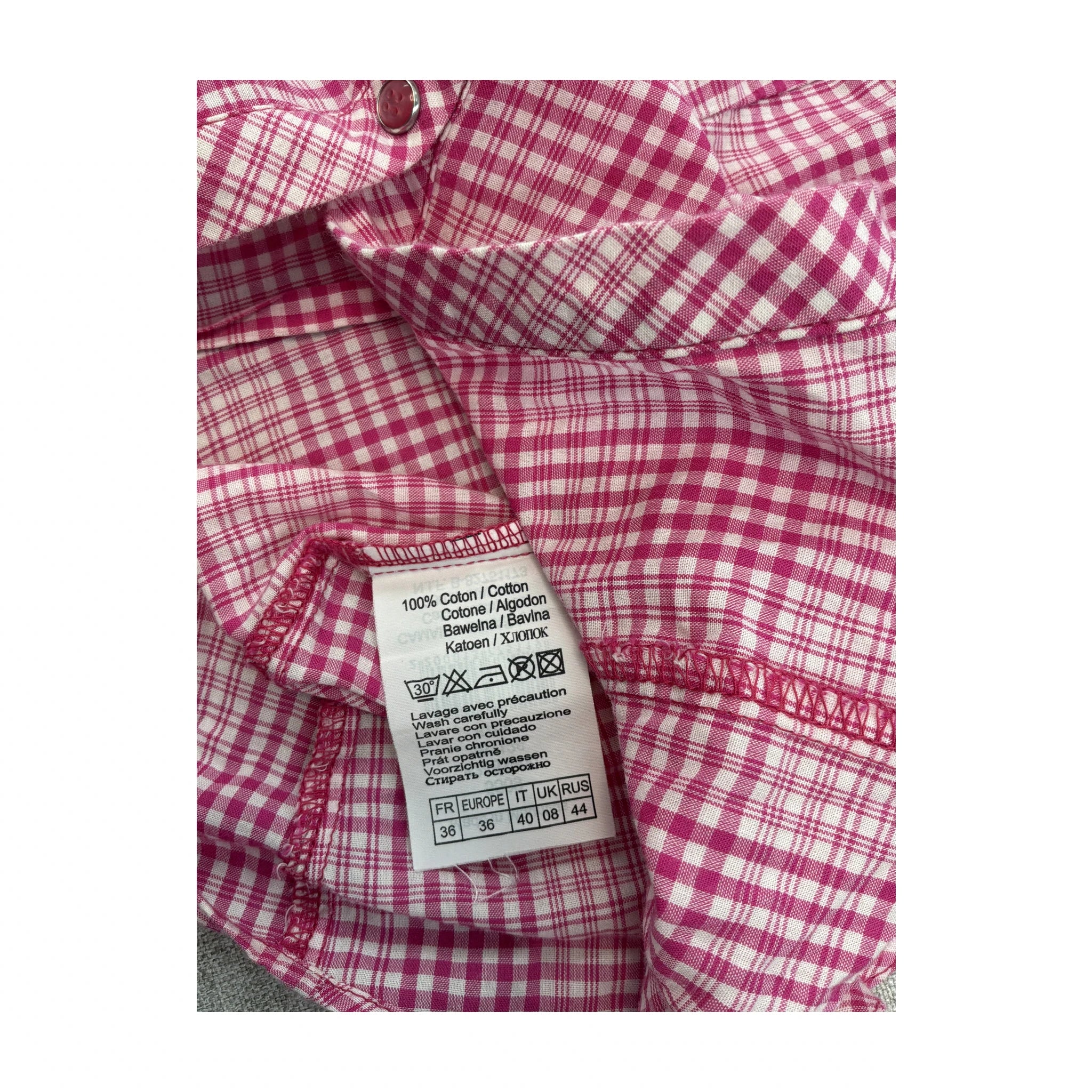 Women’s Pink Gingham Cotton Short-Sleeve Button-Up Shirt with Tie Front