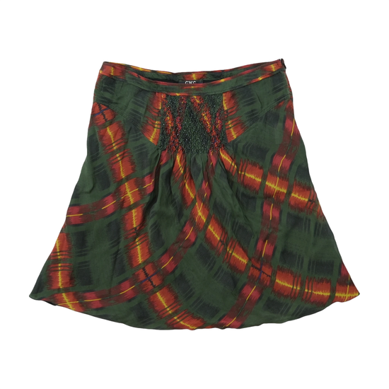CNC Costume National Green Plaid Beaded A-Line Skirt