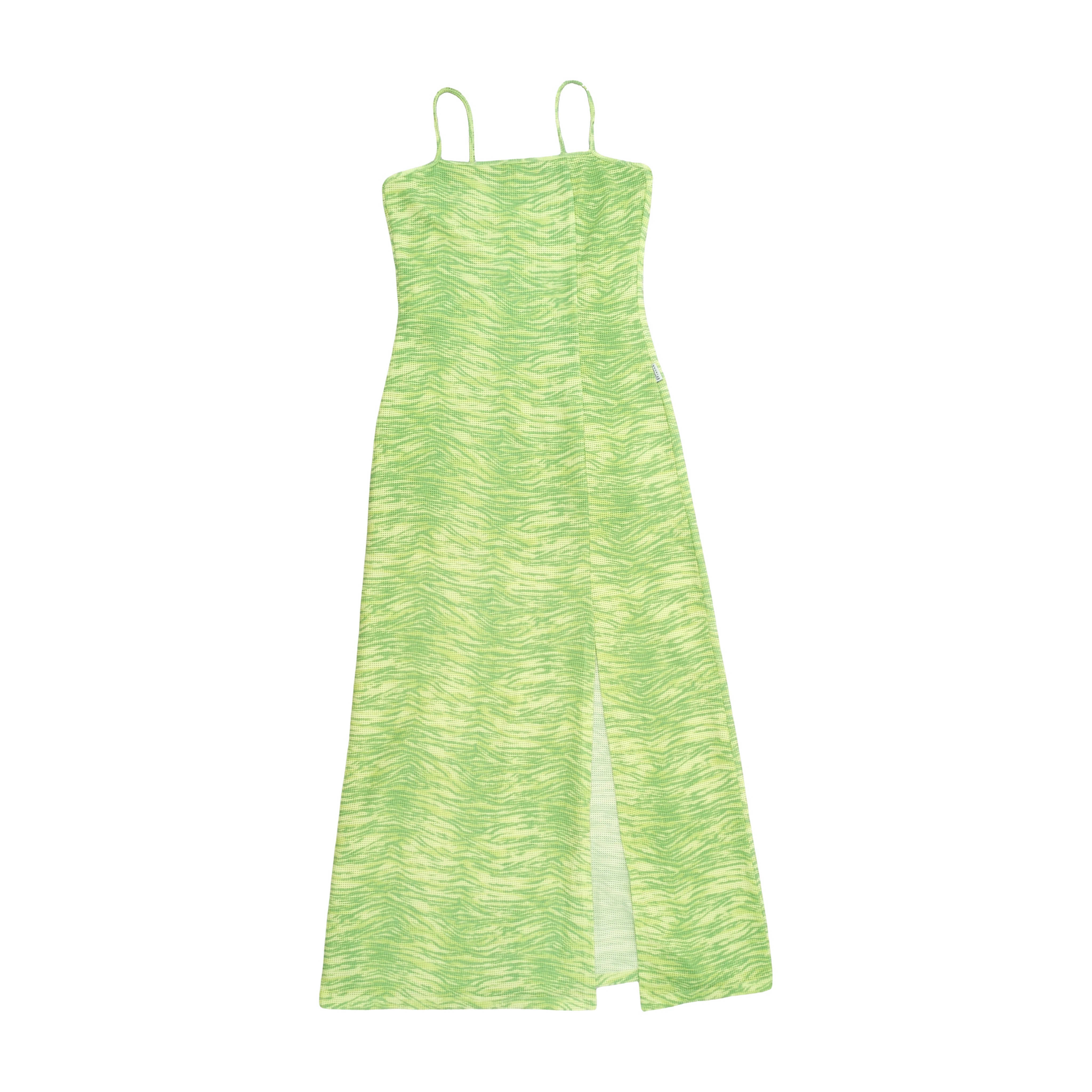 Americo Tavar Green Zebra Print Mesh Maxi Dress