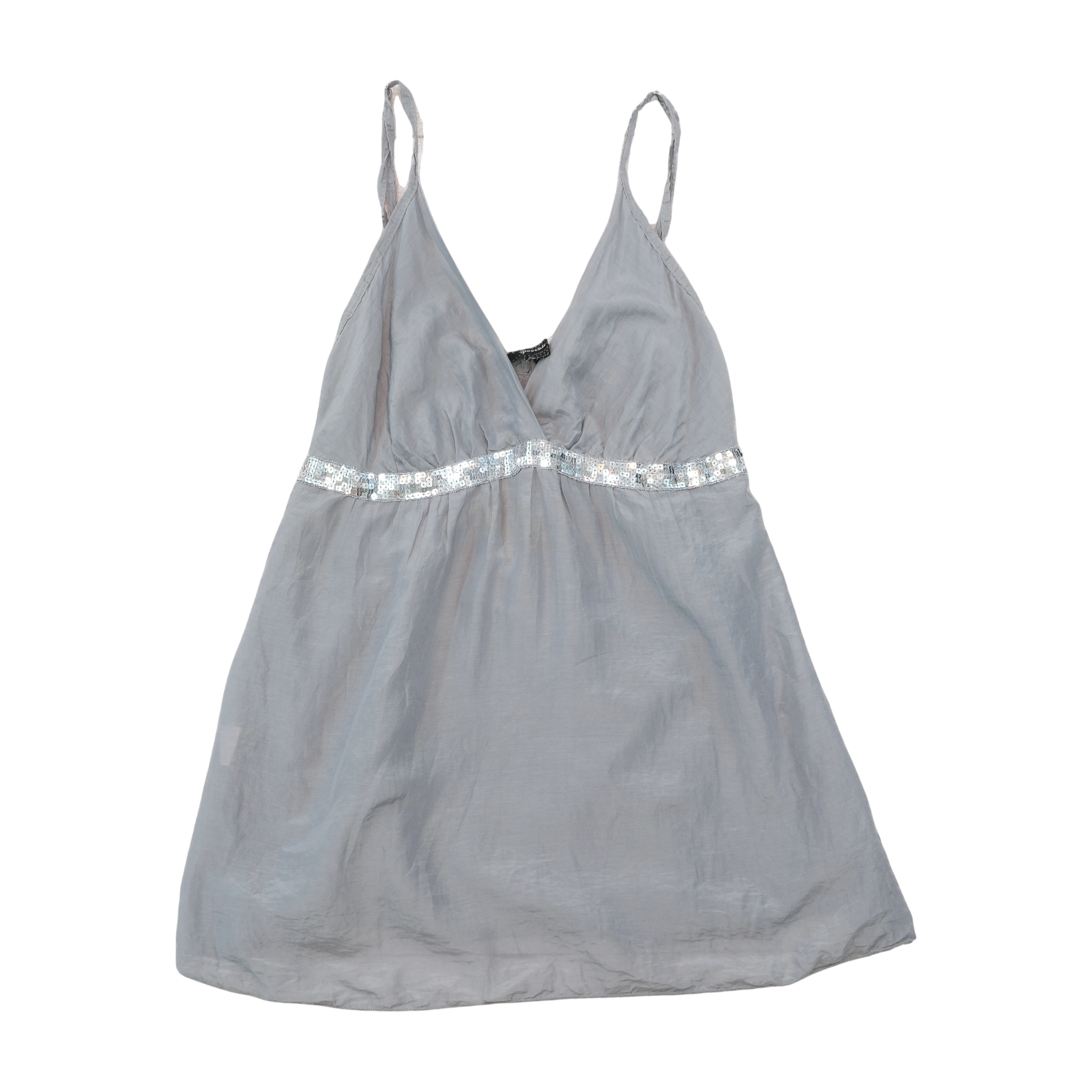 Peccati Gray Sequin Trim Silk Cotton Tank Top
